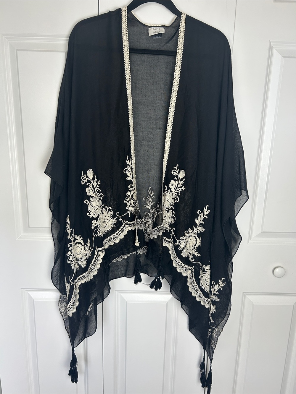 David and Young Black Sheer Overlay with Cream Trim